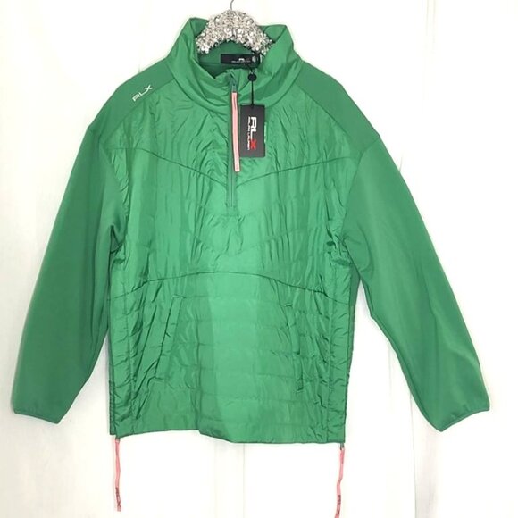 Ralph Lauren RLX Jacket L Winter Quilted Panel Hybrid Pullover Raft Green  Rose - Picture 5 of 13